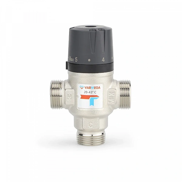Термосмесительный клапан Varmega VM17503, НР 1", 20-43°, Kvs 2.5, боковое смешение