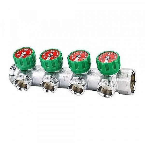Коллектор регулирующий Varmega VM14624, 1", на 4 выхода 1/2", хромированный