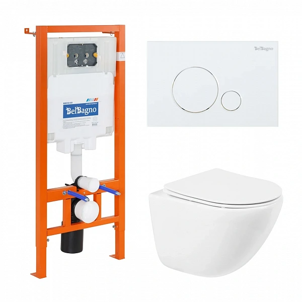 Комплект 4 в 1 Унитаз подвесной BelBagno AMANDA BB051CHR с сиденьем BB051SC + Система инсталляции дл