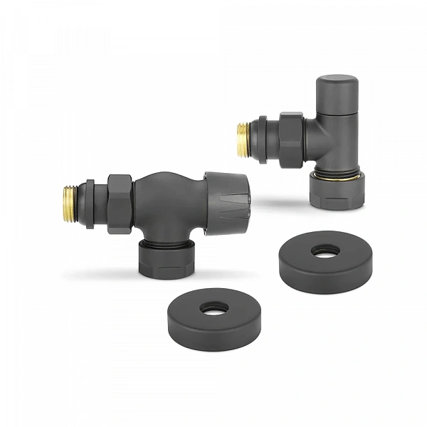 Комплект радиаторных клапанов Varmega №3, 1/2" x 3/4"EK, осевой, черный