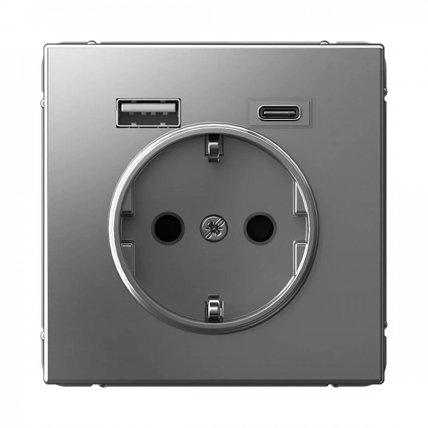 ARTGALLERY РОЗЕТКА 16А с 2 USB A+C, 5В/2,4А/3,0А, 2х5В/1,5А, механизм, СТАЛЬ