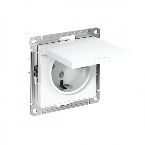 ATLASDESIGN РОЗЕТКА с заземл. со шторками с крышкой, 16А, IP20, механизм, БЕЛЫЙ