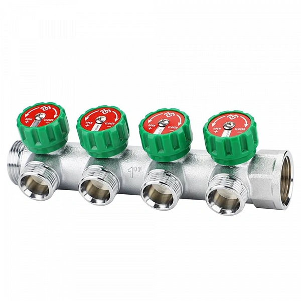 Коллектор регулирующий Varmega VM14634, 1", на 4 выхода 3/4"ЕК, хромированный