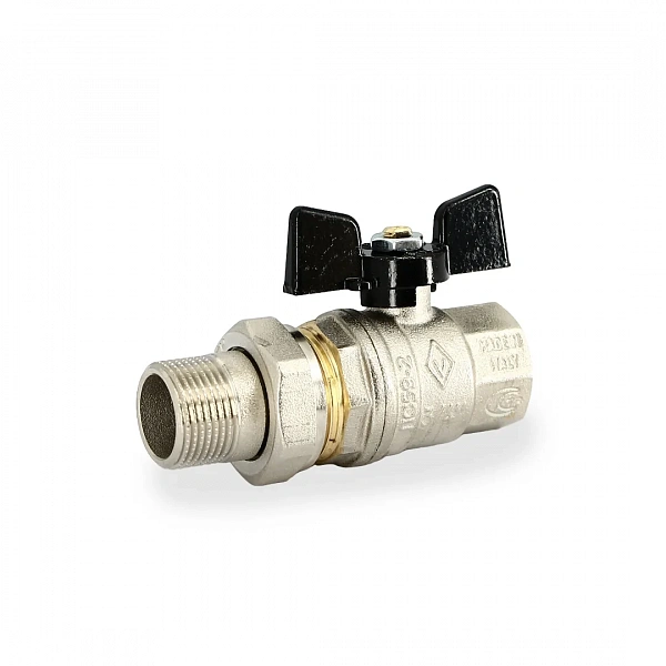 Кран Bugatti 3/4" НВ с накидной гайкой (американка) разъемное соединение бабочка