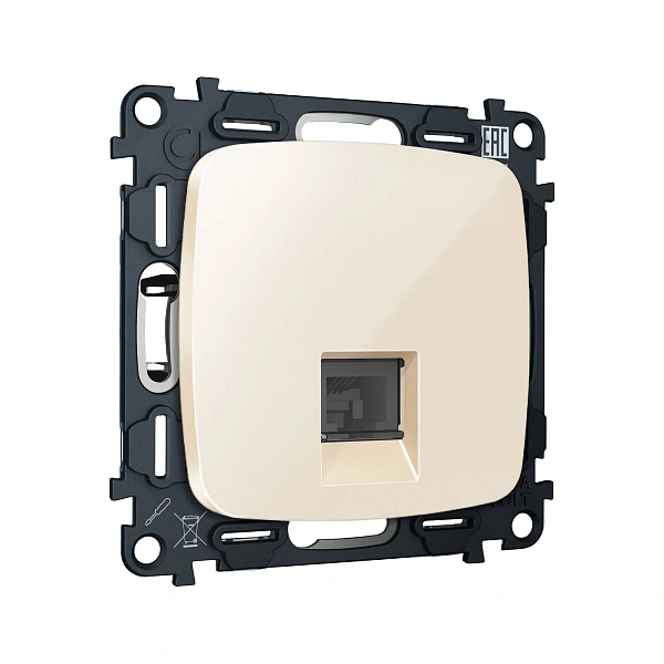 Комплект механизма телефонной розетки OMEGA MO312030 Бежевый глянец RJ-11(4P4C) с автоматической защ