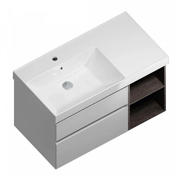Kerama Marazzi CU.90lh/WHT Тумба CUBO 90 см левая 2 ящика + отк полка, белый глян+метс