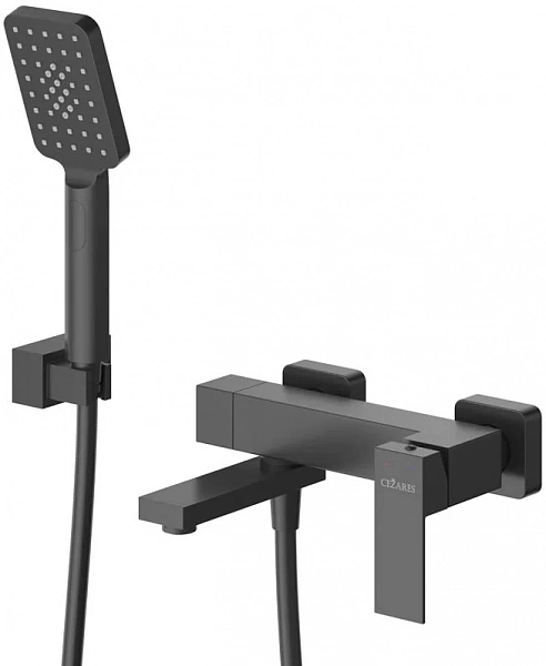 SLIDER-VD-NOP Смеситель для ванны и душа однорычажный  с ручным душем, шлангом и держателем, черный