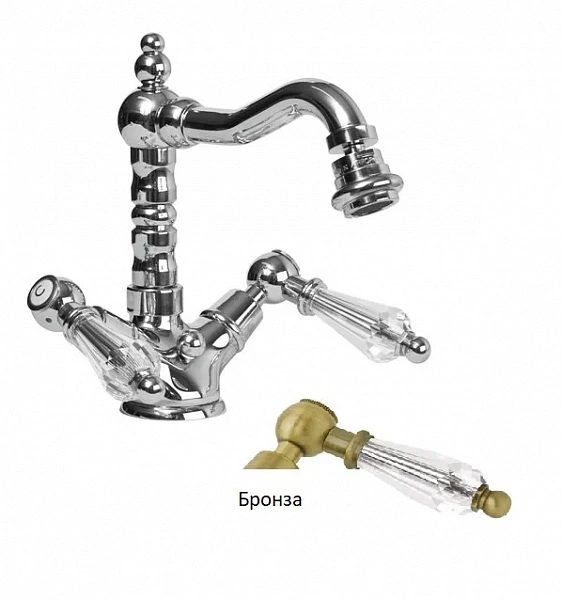 DIAMOND-BS2-02-Sw Смеситель на биде с донным клапаном, исполнение бронза, ручки Swarovski