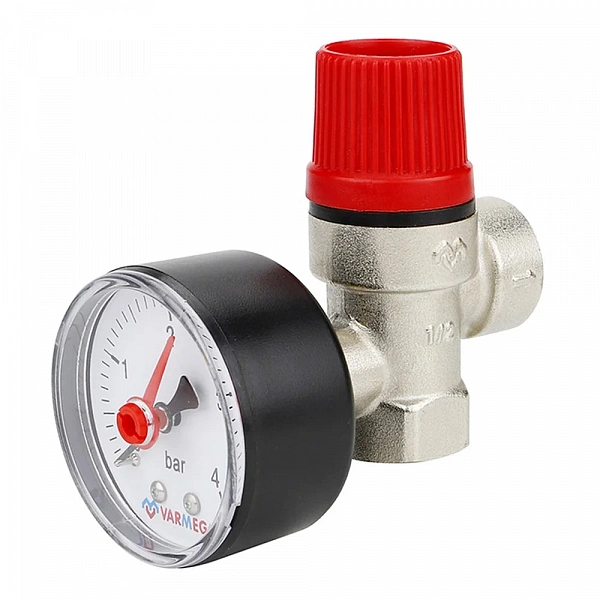Клапан предохранительный Varmega VM16614, 1/2", ВР-ВР, 3 бар, мембранный, с манометром