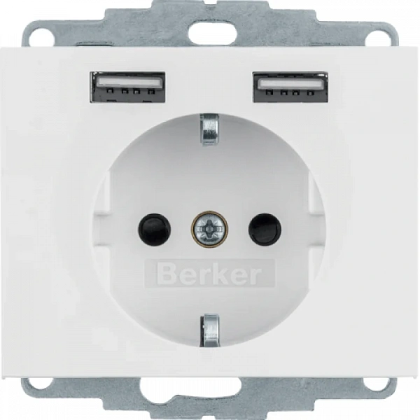 Розетка SCHUKO и 2 USB-розетки для подзарядки, K.1, цвет: полярная белизна
