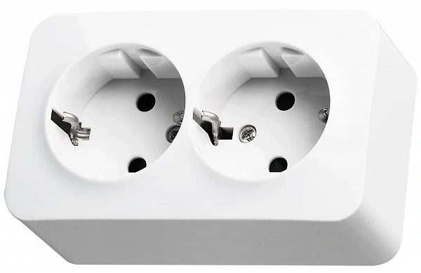 Двухместная розетка Schuko со шторками, наклодного монтажа, (цвет белый) 16A 250V~ 2P+T JASMART