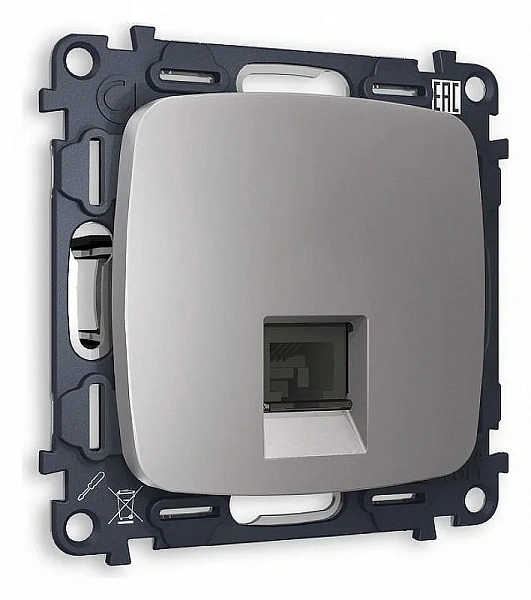 Комплект механизма компьютерной розетки OMEGA MO512010 Сталь матовый RJ-45(8P8C) CAT6 1000 Base-T с