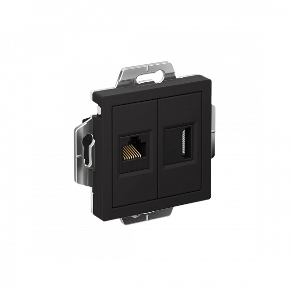 ATLASDESIGN РОЗЕТКА двойная HDMI+RJ45, кат.5Е, механизм, КАРБОН