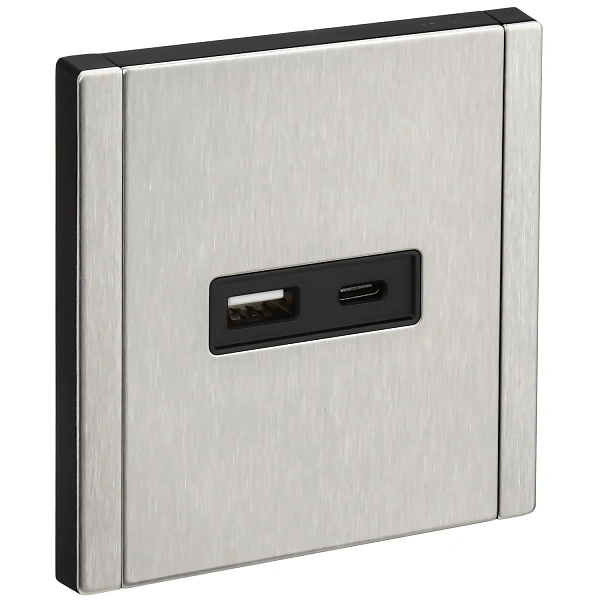 IEK FORTE&PIANO Металл Розетка USB A+C 18Вт FP751M ник.