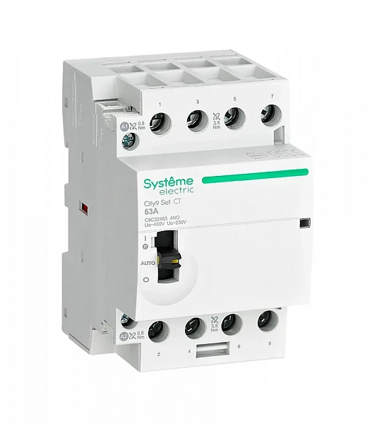 Systeme Electric City9 SET Модульный контактор 4P 4НО 63A, Ручное управление, AC 400В-230В