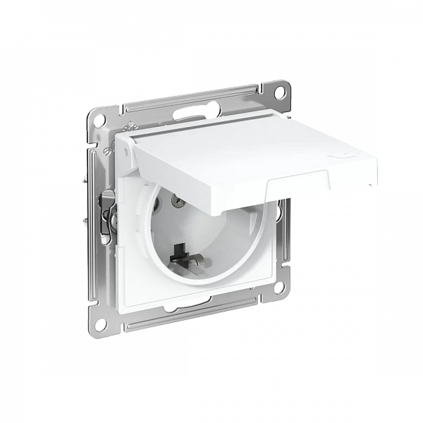 ATLASDESIGN РОЗЕТКА с заземл. со шторк. с крышкой,16А,IP20, мех., быстрозажим. клем., БЕЛЫЙ