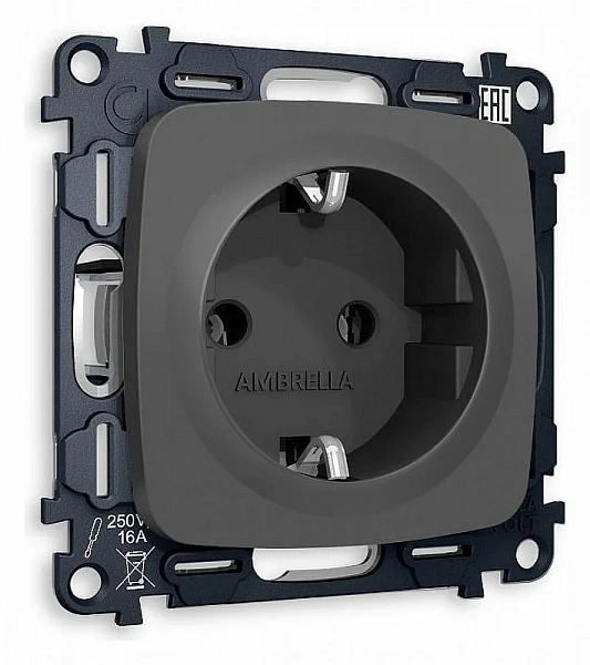 Комплект механизма электрической розетки OMEGA MO906010 Графит мягкое касание 16A-250V 50Hz 2P+E с з