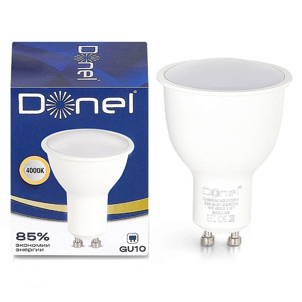 Donel, Светодиодная лампа 9Вт, MR16, 220В, GU10, 4000K, 720Лм, Ra>80, 110°, D50хH65мм, Dim Triac, Се