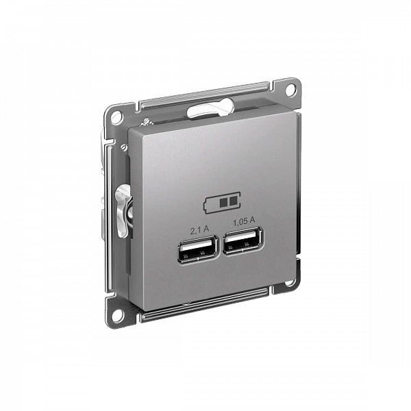 ATLASDESIGN USB РОЗЕТКА A+A, 5В/2,1 А, 2х5В/1,05 А,механизм, АЛЮМИНИЙ