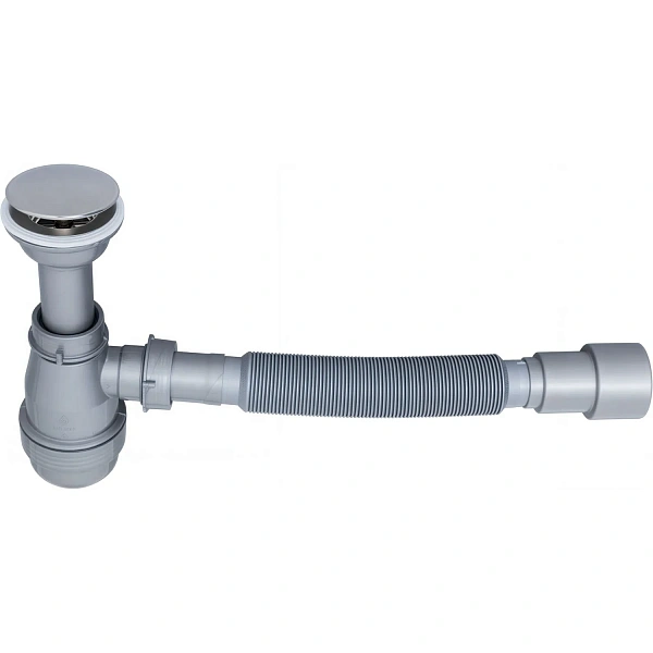 Сифон для раковины с выпуском серый, d40/50, накладка хром, Aquanet (312687)