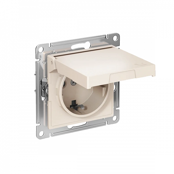 ATLASDESIGN РОЗЕТКА с заземл. со шторк. с крышкой, 16А,IP20,мех., быстрозажим. клем., БЕЖЕВЫЙ