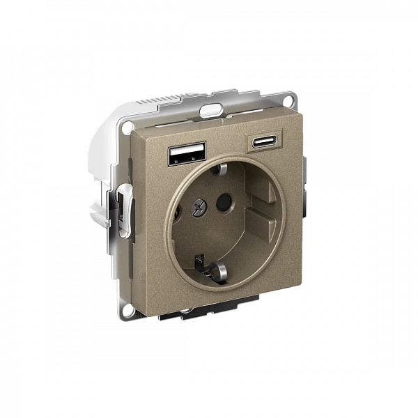 ATLASDESIGN РОЗЕТКА 16А c 2 USB A+C, 5В/2,4А/3,0А, 2х5В/1,5А, механизм, ШАМПАНЬ