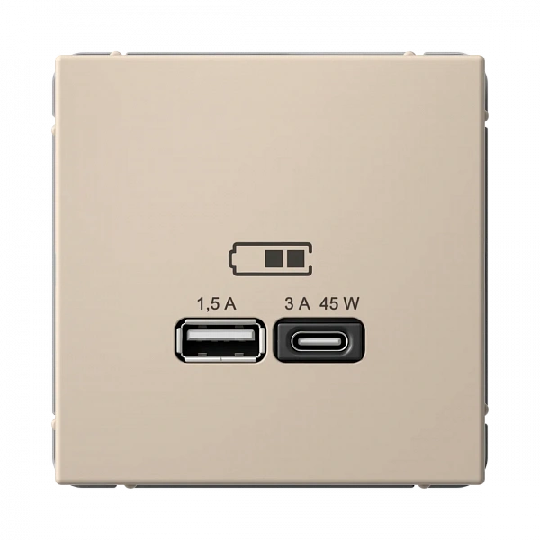 ARTGALLERY USB РОЗЕТКА A + тип-C 45Вт высокоскор.заряд. QC, PD, механизм, ПЕСОЧНЫЙ