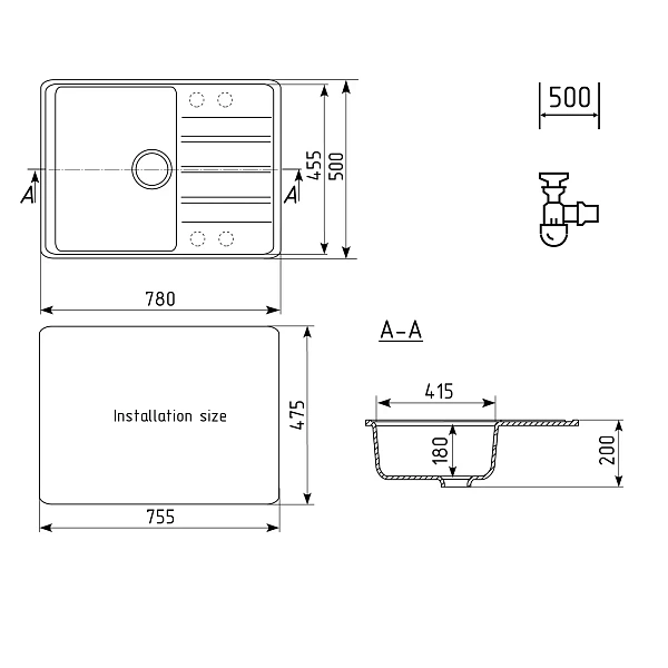 ULGRAN Quartz 780-02 Prima Кухонная мойка 780х500 мм, цвет лен