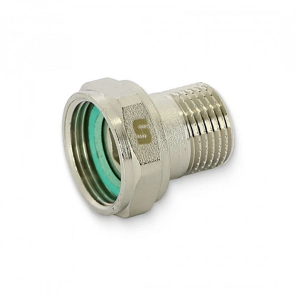 Соединение с накидной гайкой НВ 1/2" x 3/4" с плоской прокладкой никелированное Uni-Fitt