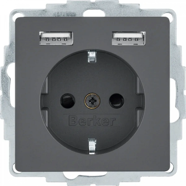 Розетка SCHUKO и 2 USB-розетки для подзарядки, Q.x, цвет: антрацитовый