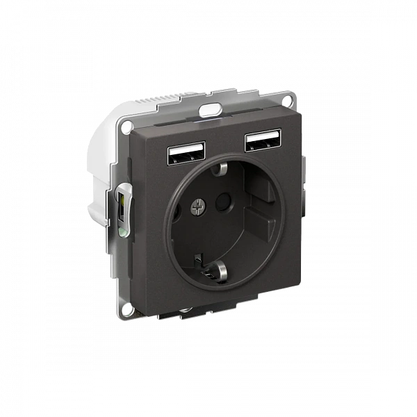 ATLASDESIGN РОЗЕТКА 16А c 2 USB A+A, 5В/2,4А, 2х5В/1,2А, механизм, БАЗАЛЬТ