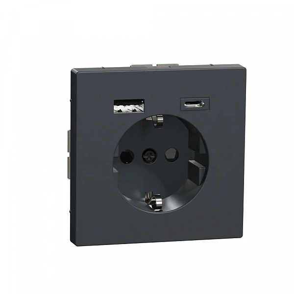 Merten D-Life РОЗЕТКА силовая 16 A с зарядкой USB A+C 3 A, АНТРАЦИТ