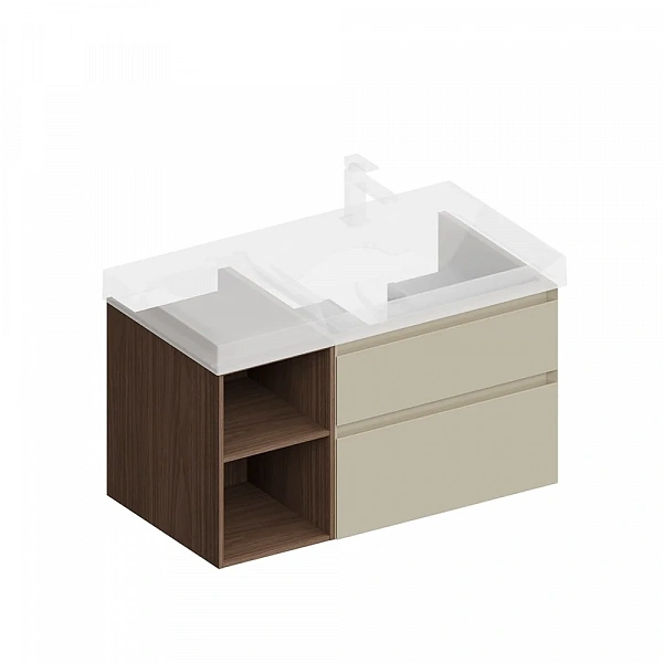 Kerama Marazzi CUB.90.2Rh/LIM.N Тумба CUBO правая подвесная с ящиками 90, лимо матовая- структ.орех