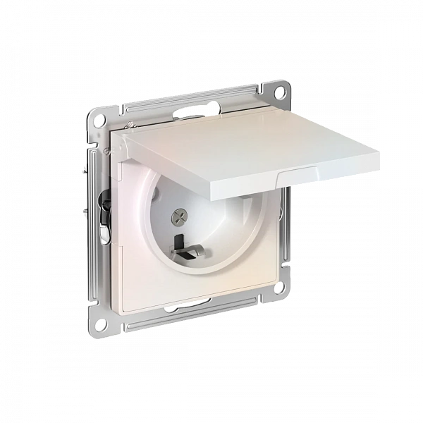 ATLASDESIGN РОЗЕТКА с заземл. со шторк. с крышкой, 16А, IP20, механизм, ЖЕМЧУГ