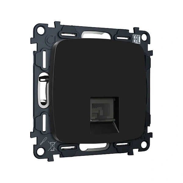 Комплект механизма телефонной розетки OMEGA MO812030 Черный матовый RJ-11(4P4C) с автоматической защ