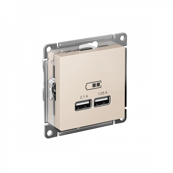 ATLASDESIGN USB РОЗЕТКА A+A, 5В/2,1 А, 2х5В/1,05 А, механизм, БЕЖЕВЫЙ