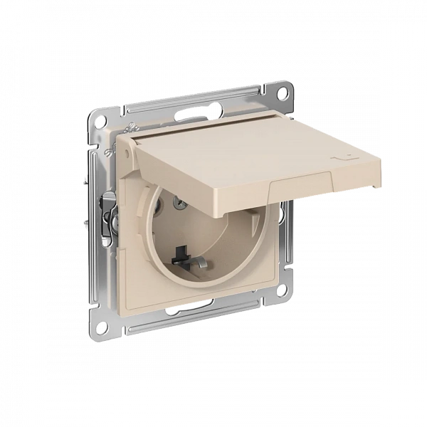 ATLASDESIGN РОЗЕТКА с заземл. со шторк. с крышкой, 16А,IP20,мех., быстрозажим. клем., ПЕСОЧНЫЙ