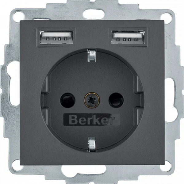 Розетка SCHUKO и 2 USB-розетки для подзарядки, S.1/B.x, цвет: антрацитовый