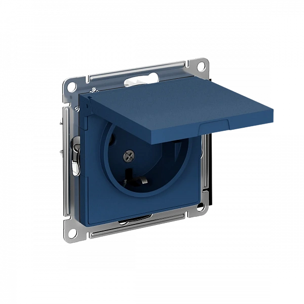 ATLASDESIGN РОЗЕТКА с заземл. со шторк. с крышкой, 16А, IP20, механизм, АКВАМАР