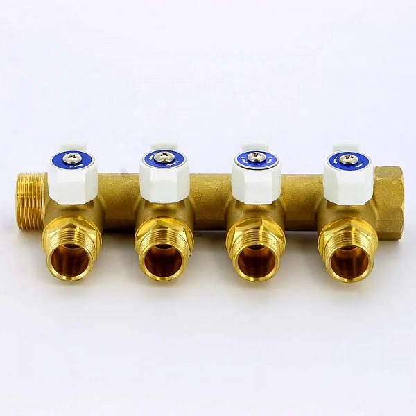 Коллектор НВ 3/4" х 4 вых 1/2" под соединитель, с кранами Uni-Fitt