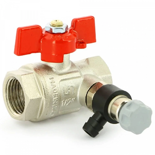 Кран шаровой ВВ 1/2" с дренажным вентилем (заглушка 1/4"), бабочка Uni-Fitt