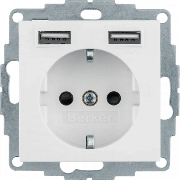 Розетка SCHUKO и 2 USB-розетки для подзарядки, Q.x, цвет: полярная белизна