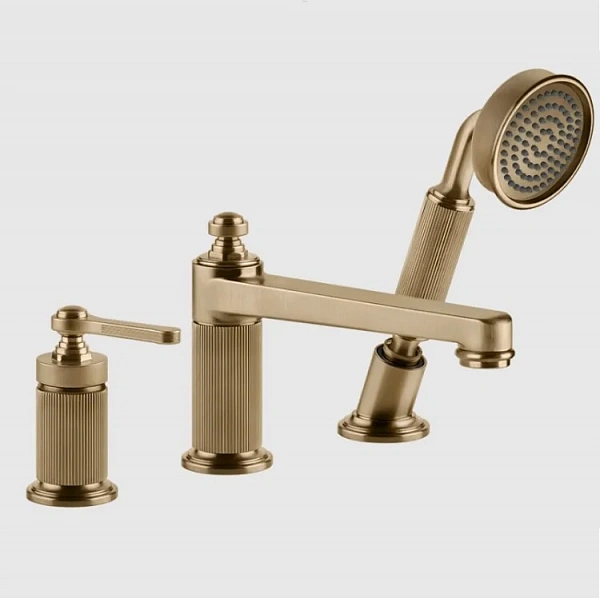 Смеситель для ванны Gessi Venti20, с изливом, дивертором, выдвижным ручным душем, цвет Warm Bronze B