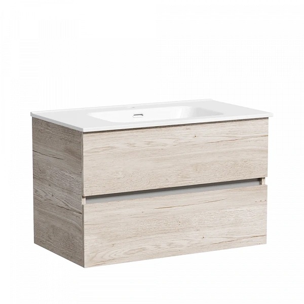 Тумба подвесная SANCOS Urban 790х450х550, c двумя ящиками оснащенными доводчиками, дуб галифакс нату