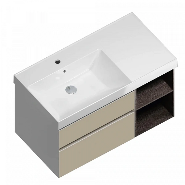 Kerama Marazzi CU.90lh/LIM Тумба CUBO 90 см левая 2 ящика + отк полка, лимо+метс
