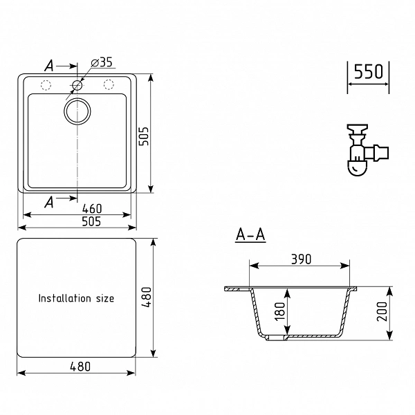 ULGRAN Quartz 505-03 Forte Кухонная мойка 505х505мм, квадратная, цвет десерт