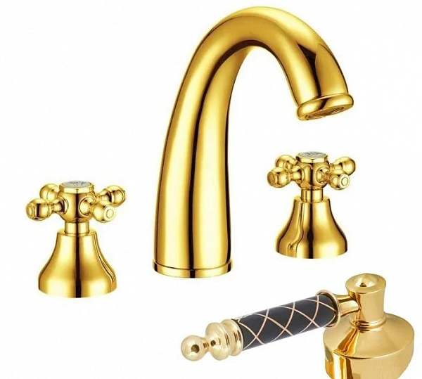 Boheme Смеситель для раковины на 3 отверстия TRADIZIONALE ORO с ручками Murano черное_Комплект