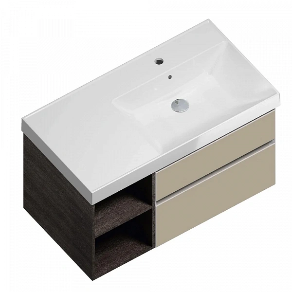 Kerama Marazzi CU.90rh/LIM Тумба CUBO 90 см правая 2 ящика + отк полка, лимо+метс