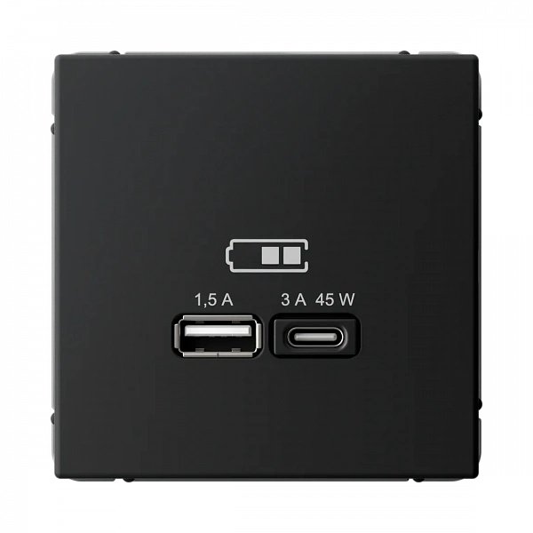 ARTGALLERY USB РОЗЕТКА A + тип-C 45Вт высокоскор.заряд. QC, PD, механизм, КАРБОН