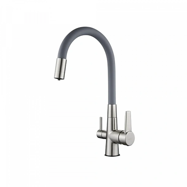 Смеситель для кухни D-lin D159317-4H с подключением фильтра питьевой воды и гибким изливом, сатин
